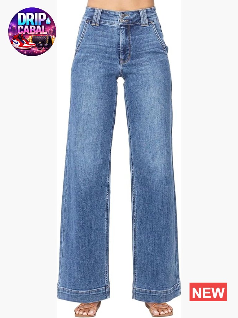 High Waisted Wide Leg Straight Jeans With Stretch Denim